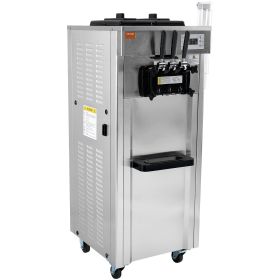 VEVOR 1850W Commercial Soft Ice Cream Machine 3 Flavors 5.3 to 7.4Gallon per Hour PreCooling at Night Auto Clean LCDPanel for Restaurants Snack B